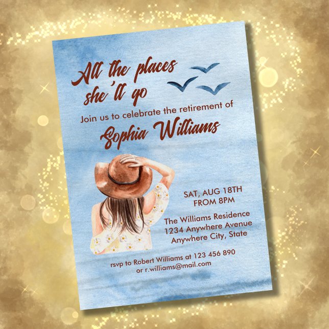 Invitation voyage de retraite tous les lieux femme aquarelle (Créateur téléchargé)