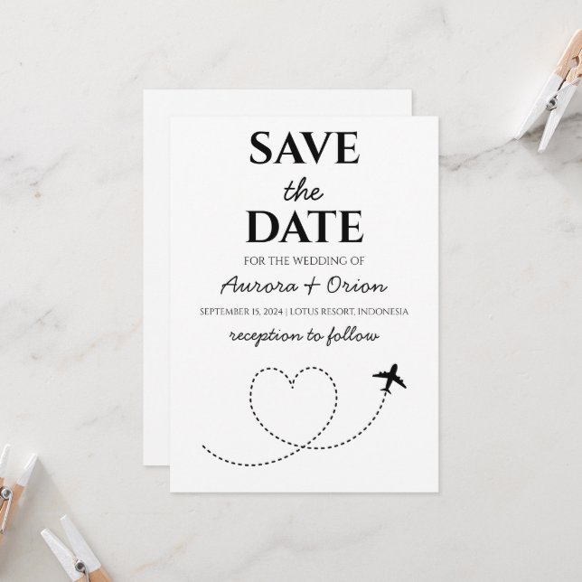 Invitation voyage destination mariage enregistrer la date (Devant/Arrière en situation)
