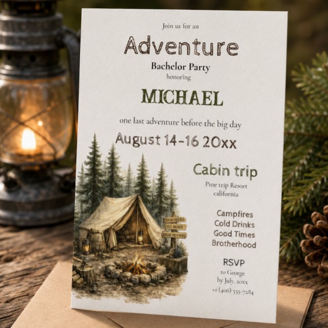 Invitation Voyage en cabane d'aventure Enterrement de vie de  (Créateur téléchargé)