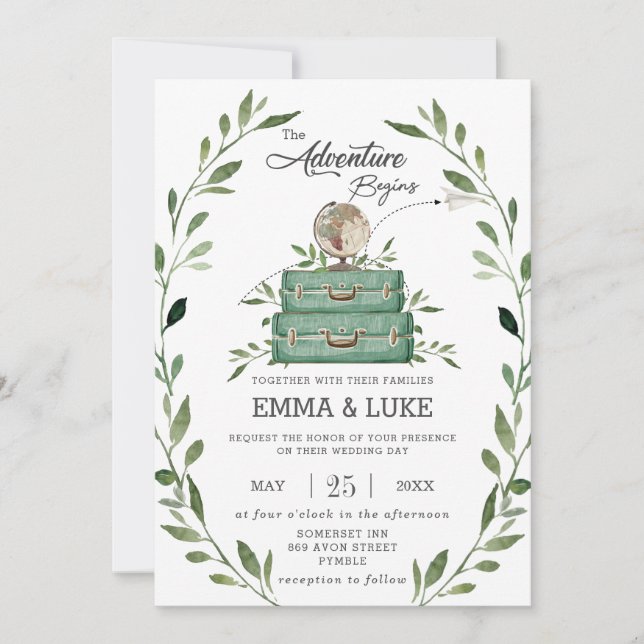 Invitation Voyage Mariage d'aventure verdure (Devant)