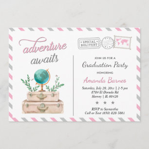 Invitation Voyage Suitcase Graduation Party Aventure Attend