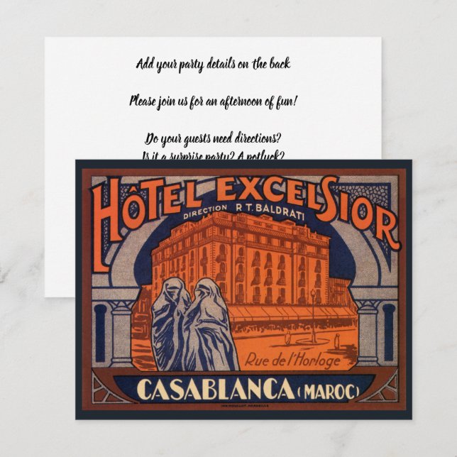 Invitation Voyage Vintage, Casablanca au Maroc, Afrique (Devant / Derrière)