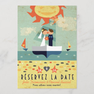 Invitation Voyage Vintage Illustration Voilier Réservez Date