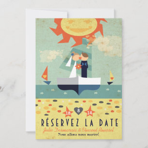 Invitation Voyage Vintage Illustration Voilier Réservez Date