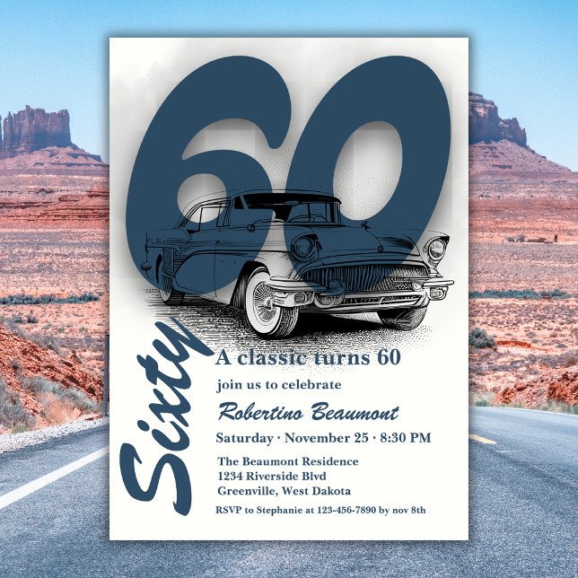 Invitation Voyage Voiture Classique Fête ses 60 Ans (Créateur téléchargé)