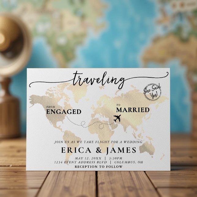 Invitation Voyager de Engagé à Marié Gold Map Mariage (Traveling from Engaged to Married Gold Map Wedding Invitation
)