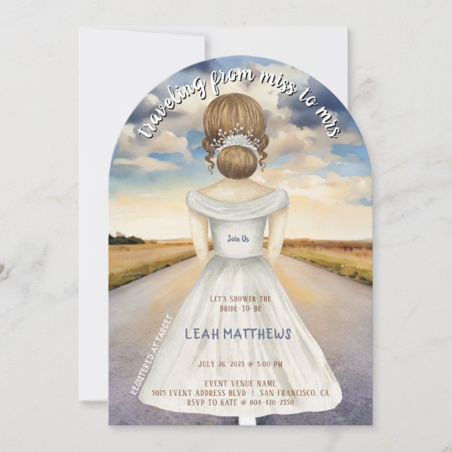 Invitation Voyager de Mlle à Mme Fête des mariées (Devant)