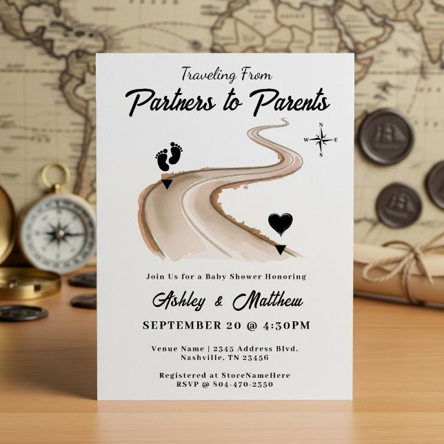 Invitation Voyager de Partenaires au Baby shower Parents (Traveling from Partners to Parents Baby Shower Invitation
)
