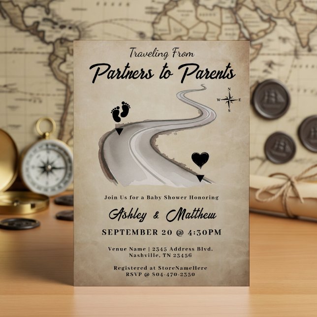 Invitation Voyager de Partenaires au Baby shower Parents (Traveling from Partners to Parents Baby Shower Invitation
)