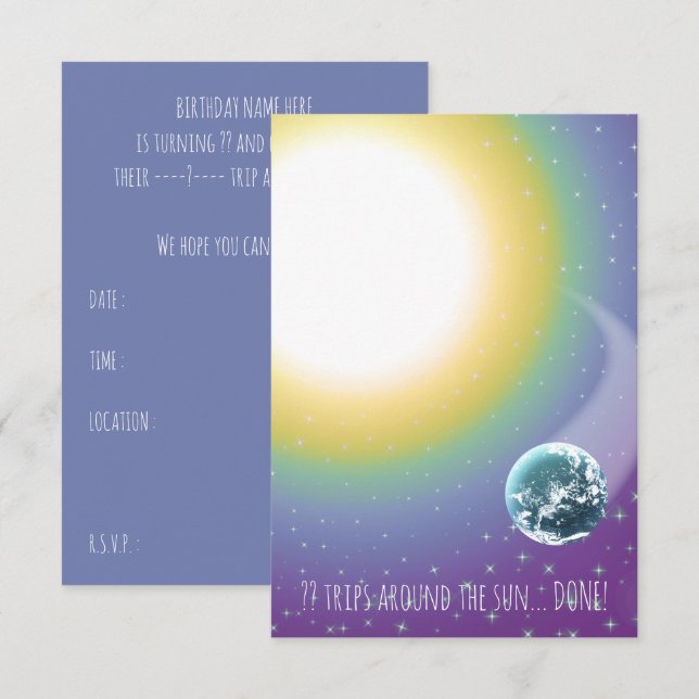 Invitation Voyages d'anniversaire personnalisés autour du sol (Devant / Derrière)