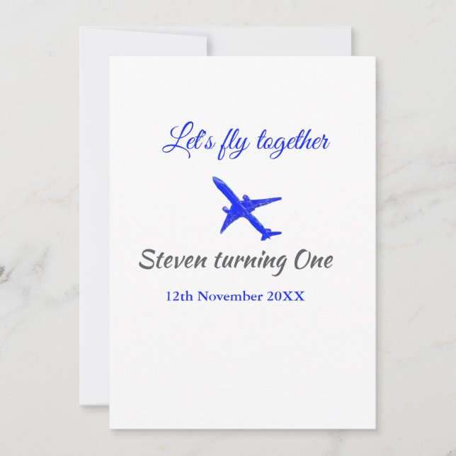 Invitation Voyons ensemble l'avion de premier anniversaire bl (Devant)