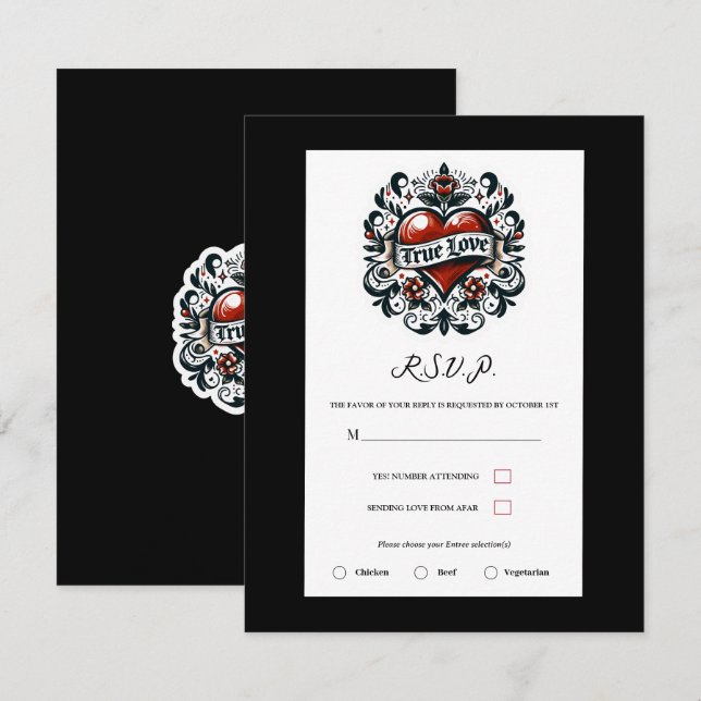 Invitation Vrai amour Coeur Tatouage Sticker Mariage RSVP (Devant / Derrière)