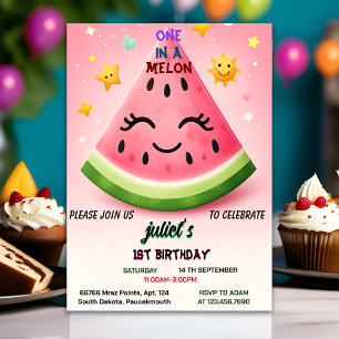Invitation vrai rose été un dans le melon premier 1er anniver