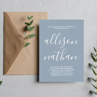 Invitation Vrai Simplicité 1 Dusty Blue Minimalist Mariage