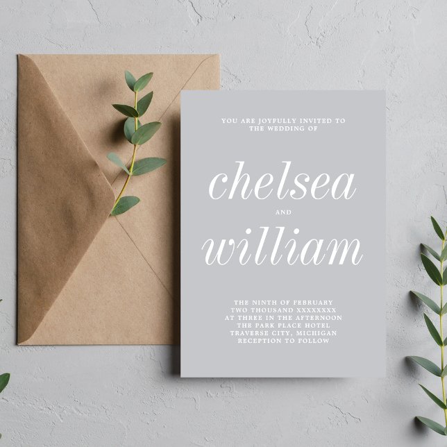 Invitation Vrai Simplicité 2 Gris Sterling Mariage minimalist (Créateur téléchargé)