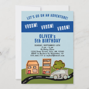 Invitation Vroom Vroom Racing Car Road House Boy Anniversaire