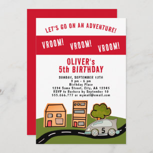 Invitation Vroom Vroom Racing Car Road House Boy Anniversaire