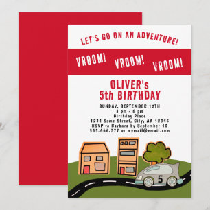 Invitation Vroom Vroom Voiture de Course Garçon d'anniversair
