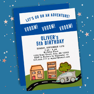 Invitation Vroom Vroom Voiture de Course Garçon d'anniversair