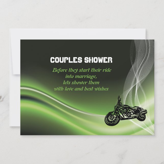 Invitation VTT/moto vert mariage couples douche (Devant)