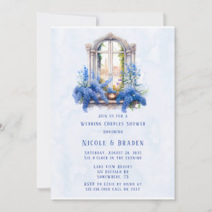 Invitation Vue Eglise Bleu Floral Mariage Couples Douche