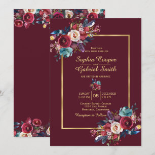 Invitation Vue florale d'or de marine de Bourgogne sur le