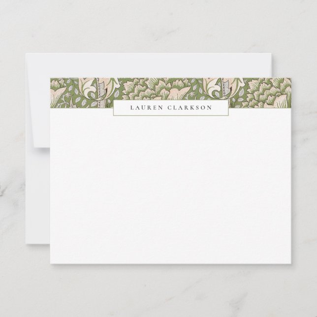 Invitation W. Morris Green Floral Top Border Stationery card (Devant)