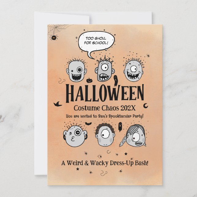 Invitation Wacky Halloween Monster Costume Chaos Party (Devant)
