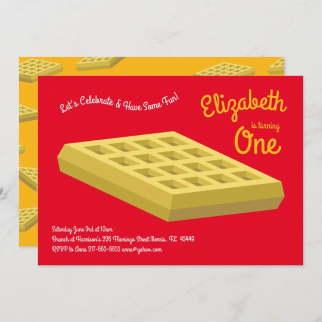 Invitation Waffle Cute Breakfast Brunch Enfants 1er Anniversa (Devant / Derrière)