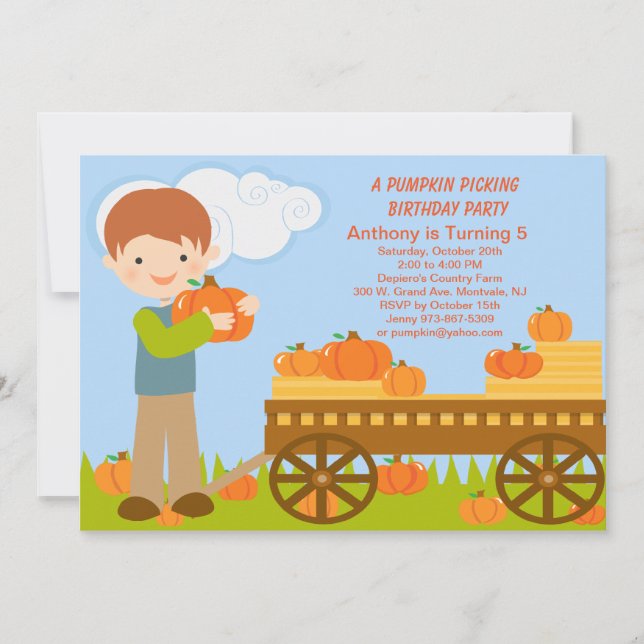 Invitation Wagon Citrouille Picking Anniversaire Fête Invitat (Devant)