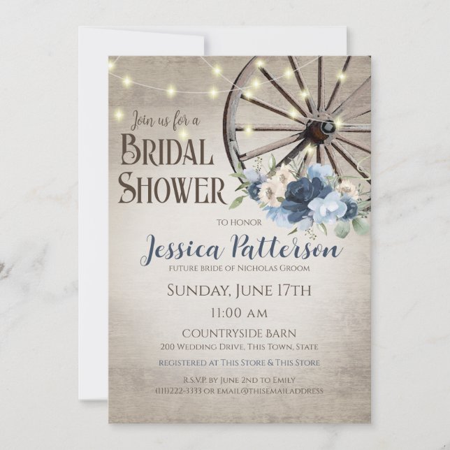 Invitation Wagon Wheel et éclaire Rustic Barn Wood (Devant)