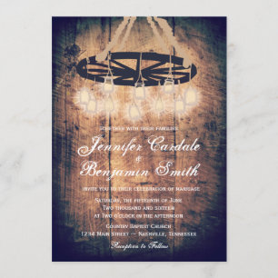 Invitation Wagon Wheel Mason Jar Chandelier Mariage Invite