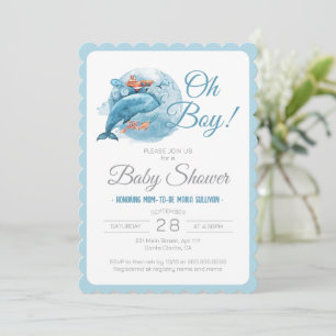 Invitation Wale Watercolor Oh Baby shower garçon