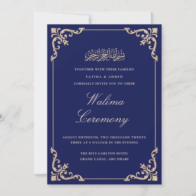 Invitation Walima Mariage musulman musulman bleu (Devant)