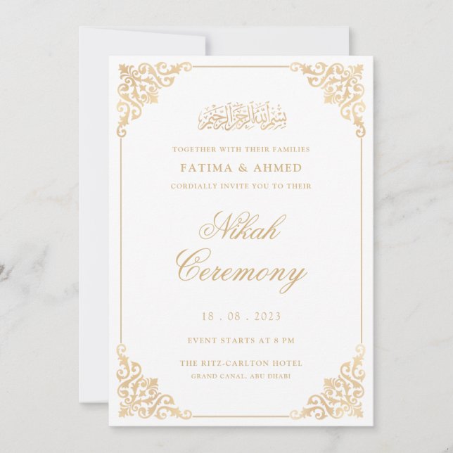 Invitation Walima White Gold Mariage musulman musulman (Devant)
