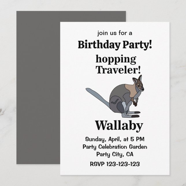 Invitation Wallaby Animal Wildlife Funny Anniversaire Party (Devant / Derrière)