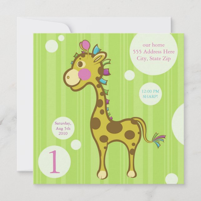 Invitation Wally la Giraffe Anniversaire de enfant Party Invi (Devant)