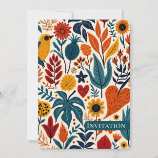 Invitation Warm Autumn Floral Folk Art Wedding