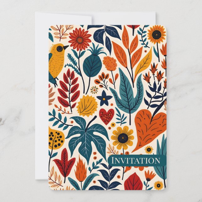 Invitation Warm Autumn Floral Folk Art Wedding (Devant)