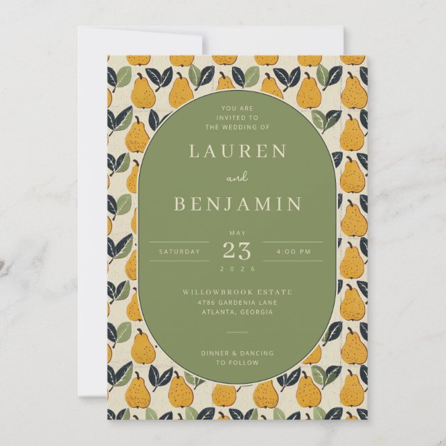 Invitation Warm Green Pear Illustration Border (Devant)