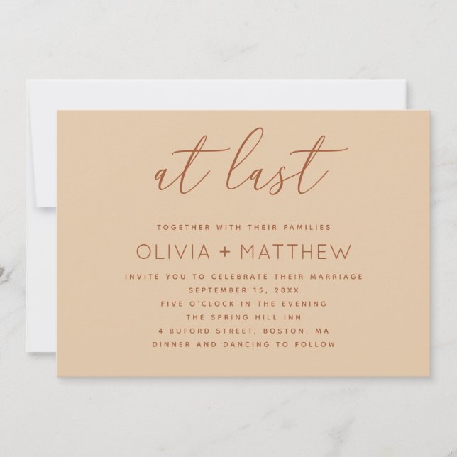 Invitation Warm Peach Sand Neutral Wedding | Modern QR Code (Devant)