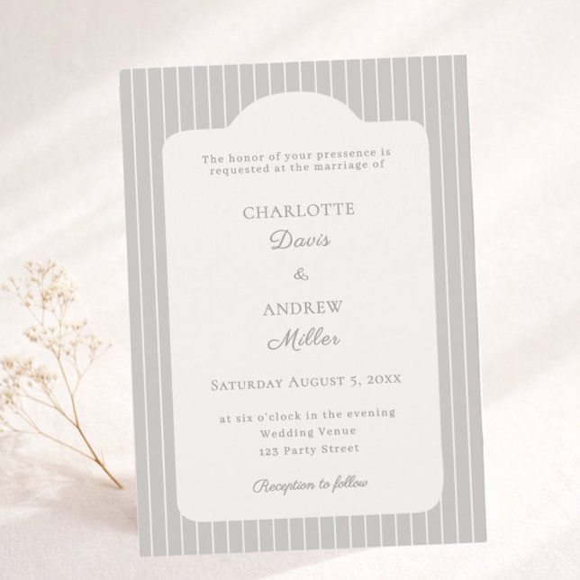 Invitation Warm silver ivory Pinstriped Wedding  (Créateur téléchargé)