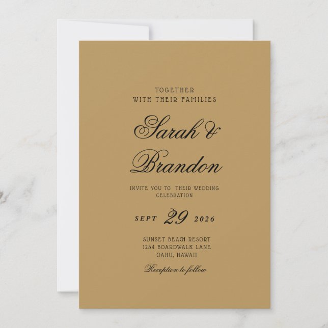Invitation Warm Solid Color Minimalist Script Wedding (Devant)