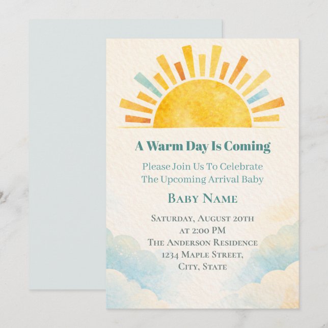 Invitation Warm Sunrise Baby Shower Theme (Devant / Derrière)