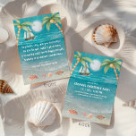 Invitation Warmer Wonderland Tropical Beach Christmas Party<br><div class="desc">L'invitation à la fête de Noël tropicale comprend une plage lune aux coquillages et au sable scintillant, des palmiers et un bateau naviguant dans la mer turquoise. Les paroles sont à l'air de "Winter Wonderland" mais avec une touche tropicale qui dit : "Seashells ring, écoutez-vous ? — Sur la plage,...</div>