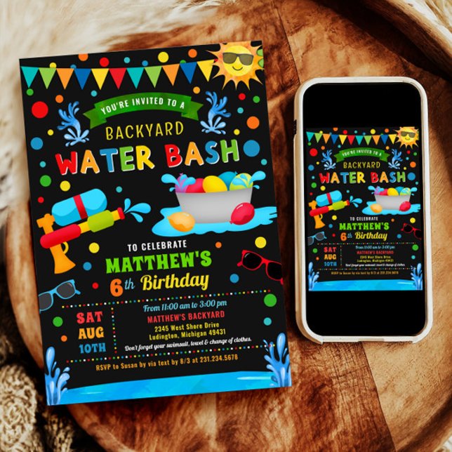 Invitation Water Bash Summer Boy Fête d'anniversaire (Water Bash Summer Boy Birthday Party Invitation)