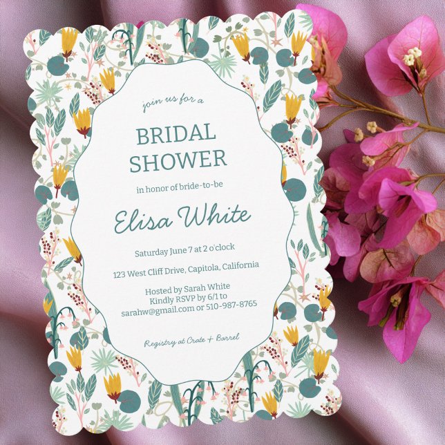 Invitation Water Garden Floral Bridal Shower Cute CUSTOM  (Water Garden Floral Bridal Shower Cute CUSTOM Scalloped Invitation
)