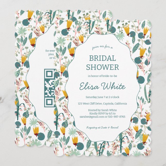 Invitation Water Garden Floral Bridal Shower Cute CUSTOM QR (Devant / Derrière)