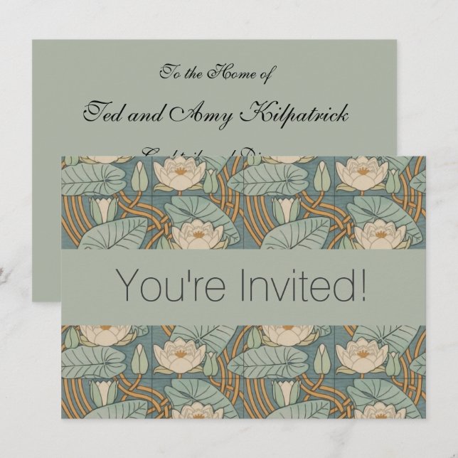 Invitation Water Lys Lily Art Nouveau Nature (Devant / Derrière)