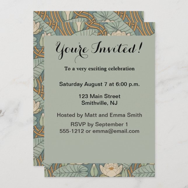 Invitation Water Lys Lily Art Nouveau Nature (Devant / Derrière)